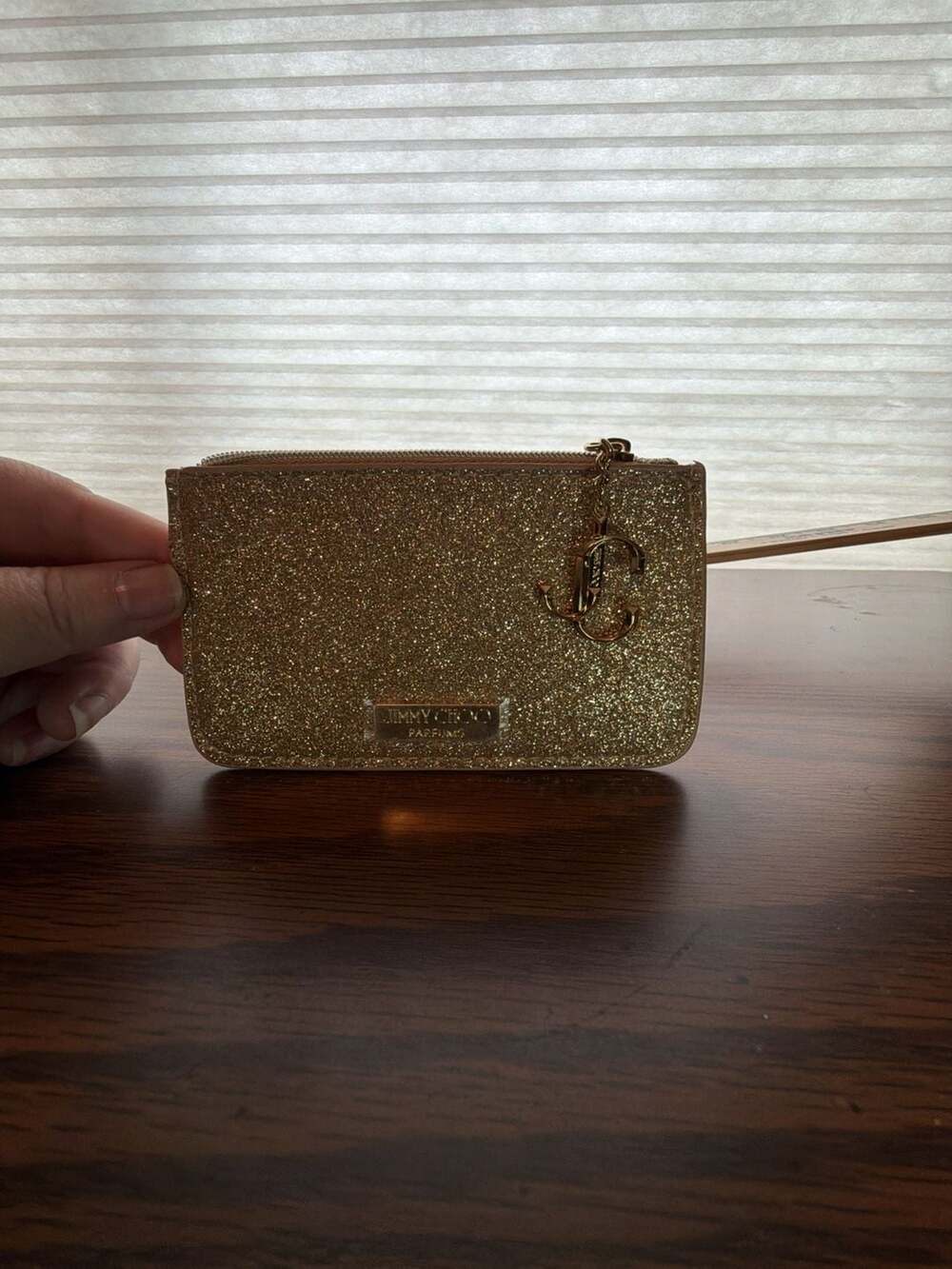 Jimmy Choo Parfums Gold Sparkling Glitter Zip Pouch Coin Purse